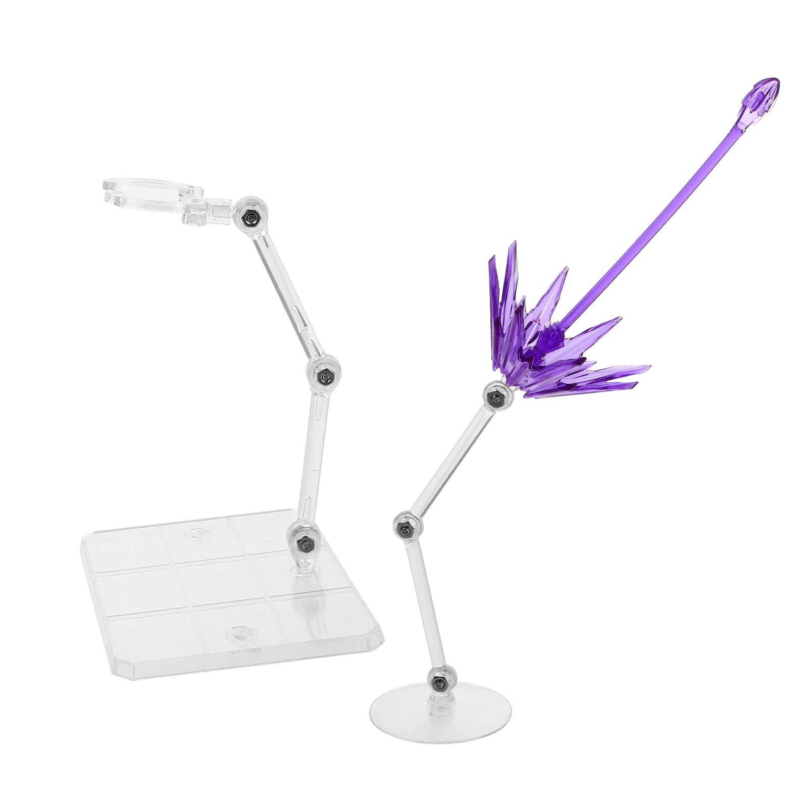 Action Figure Stand - 2個入りクリアアクションフィギュアスタンド、ダイナミックポーズディスプレイ用エネルギーエフェクトパーツ付きスタンドベース